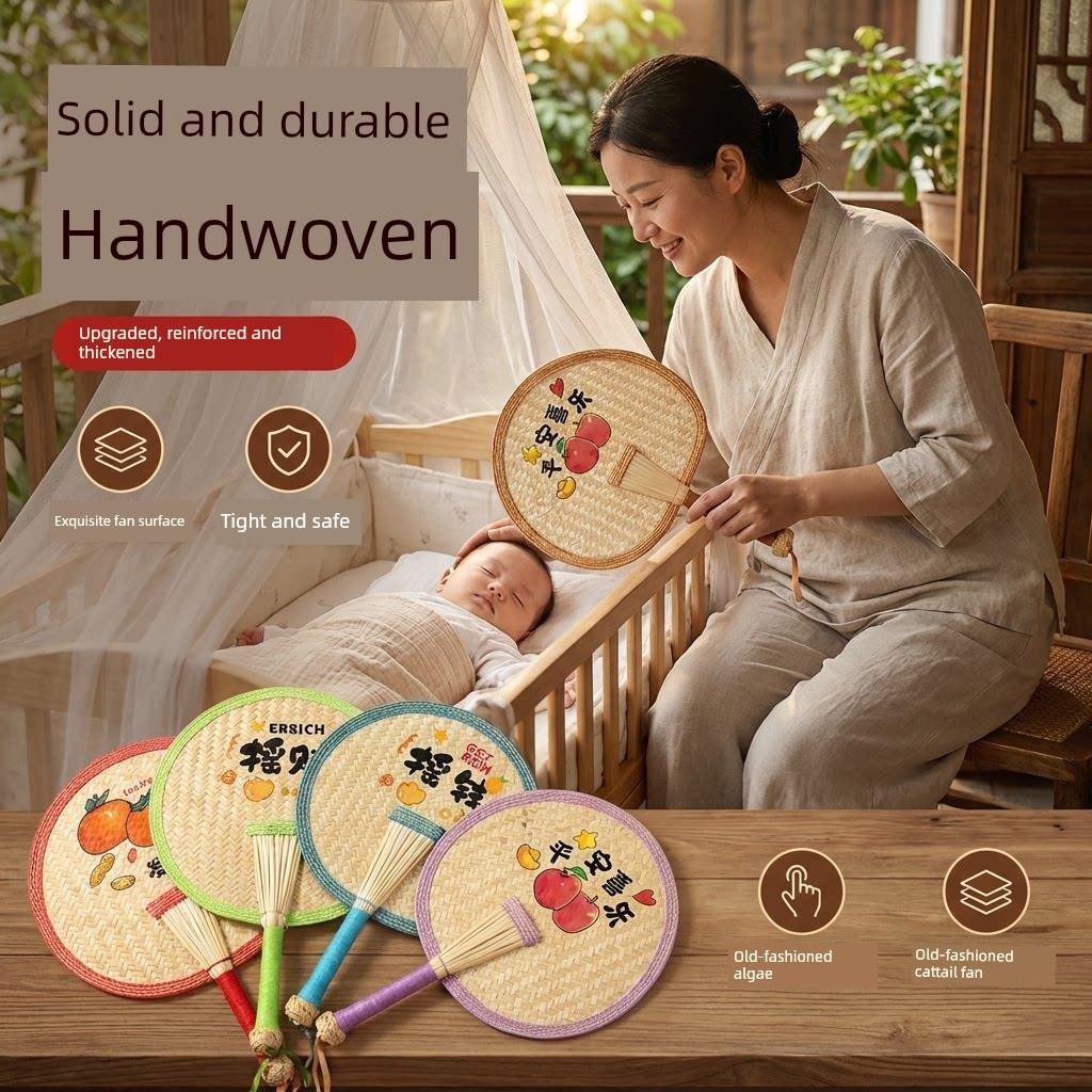Summer Handmade Traditional Large Palm Leaf Fan for Children, Hand-Held Fan for Babies and Infants to Repel Mosquitoes, Small Banana Leaf Fan