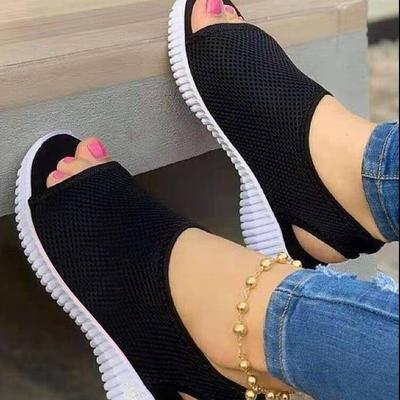 Women's Summer Casual Shoes2025 Fish Mouth Mesh Lightweight Sports Sandals Women's Large Size One-step Sandals