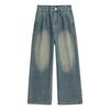 KAKELO Men's Semi-Flared Wide Leg Denim Jeans in Blue and Black (XL, Blue)
