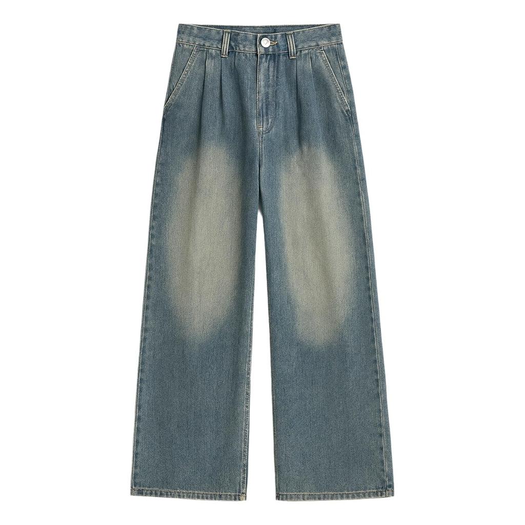 KAKELO Men's Semi-Flared Wide Leg Denim Jeans in Blue and Black (XL, Blue)