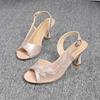 Women's Mesh High Heel Sandals, Fashionable Peep Toe Buckle Strap Slingback Shoes, Versatile Dress Sandals