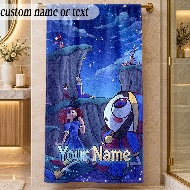 Beach TowelThe Amazing Digital Circus Custom Name Text Personalized Soft Towel for Beach Pool Indoor Home Decor Gift