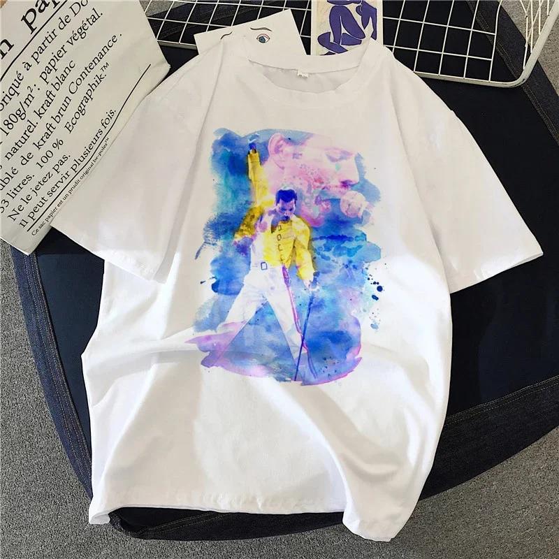 Freddie Mercury Queen Band T Shirts Women 90's Graphic Rock Top Tees Female Harajuku Vintage T-shirt Fashion Streetwear Tshirt