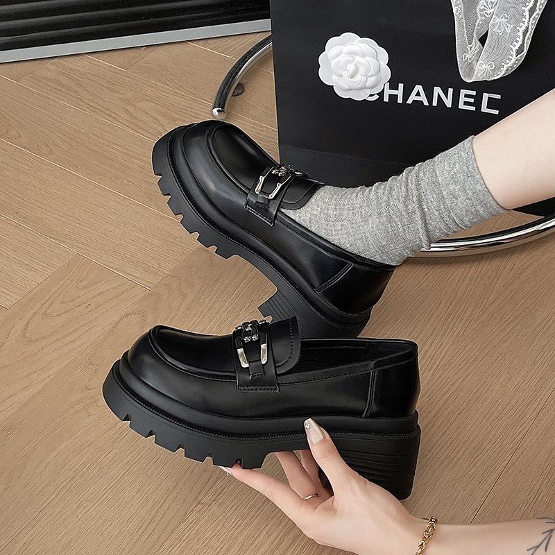 Platform Women's New Women's Shoes Spring and Autumn Single Shoes Women Shallow Mouth One Pedal British Small Leather Shoes Women
