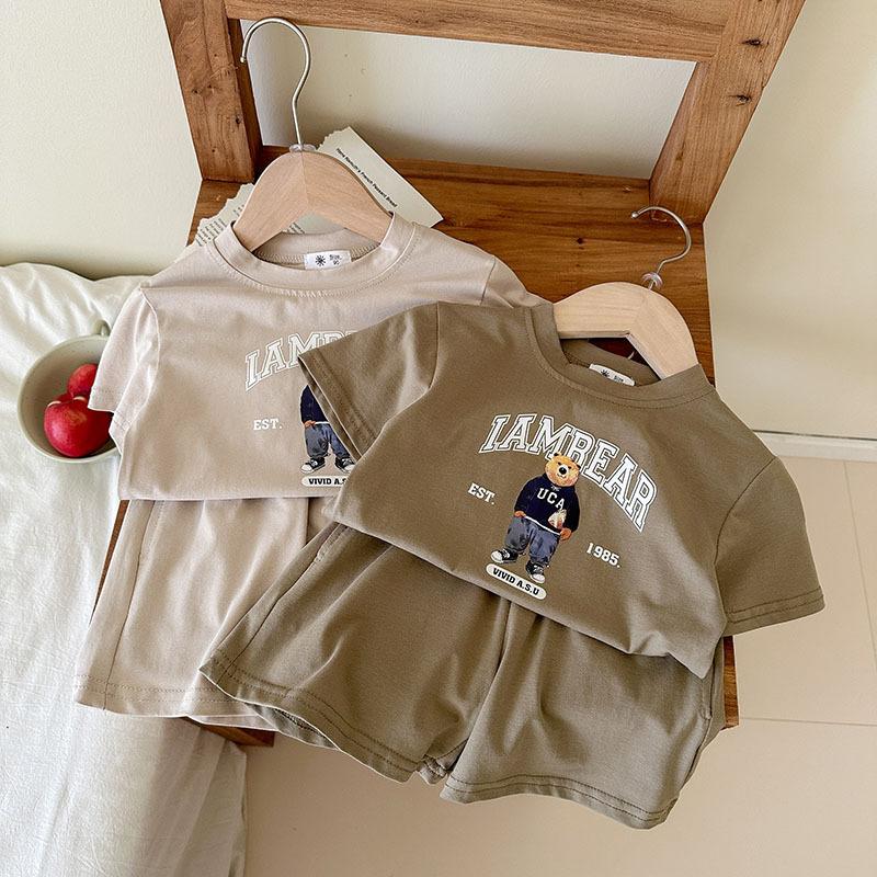 Solid Color Suit Casual Sports Clothing Summer Child T Shirt Shorts Outfits Babies Cute Short Sleeve Two Piece Sets