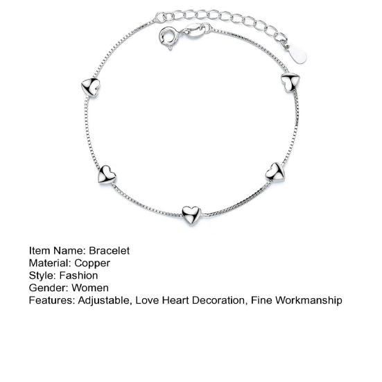 Women Bracelet Adjustable Sweet Elegant Bright Luster All Match Decoration Gifts Love Heart Chain Bracelet Party Charm Jewelry for Girlfriends