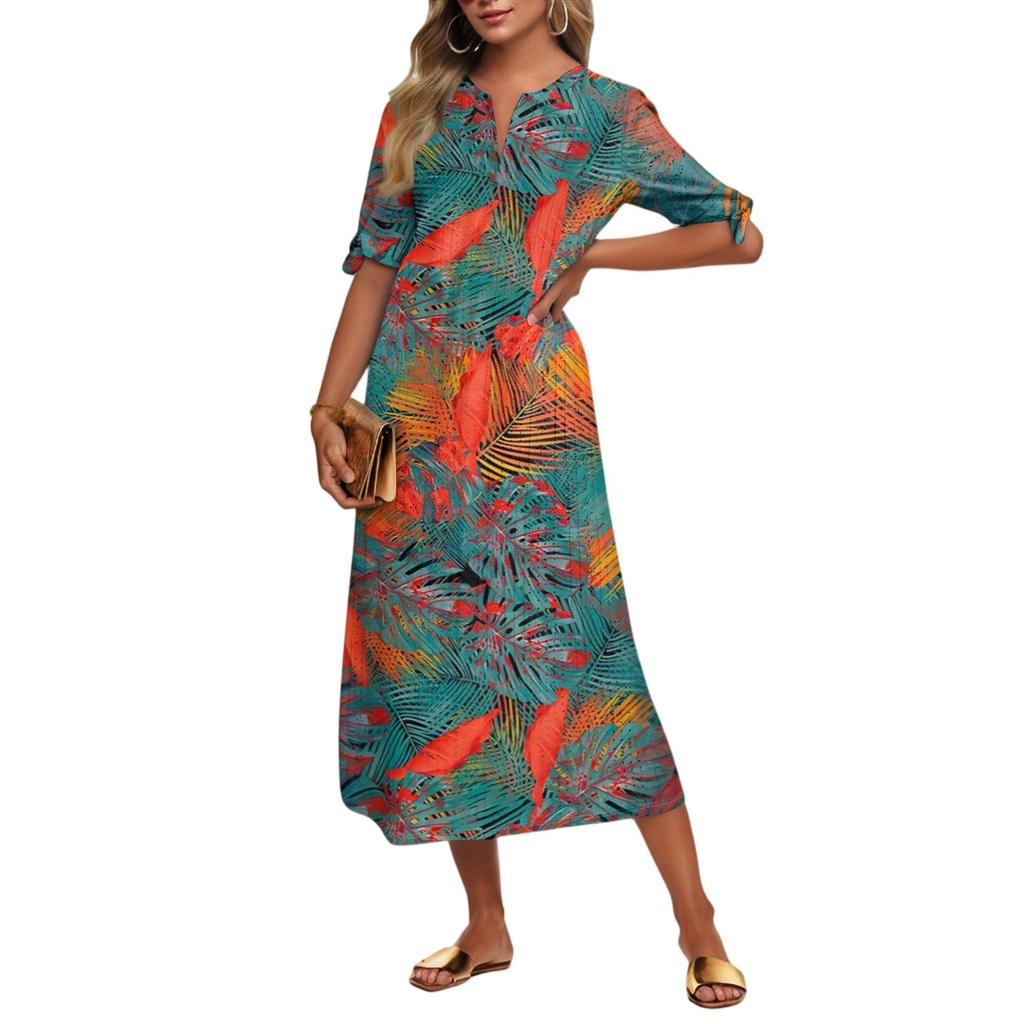Abito Lungo da Donna Casual Moda Temperamento Elegante Vita Patchwork Stampa Floreale