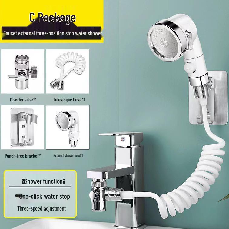 Three-Gear Stop Water Shower Head with Hair Washing Extension