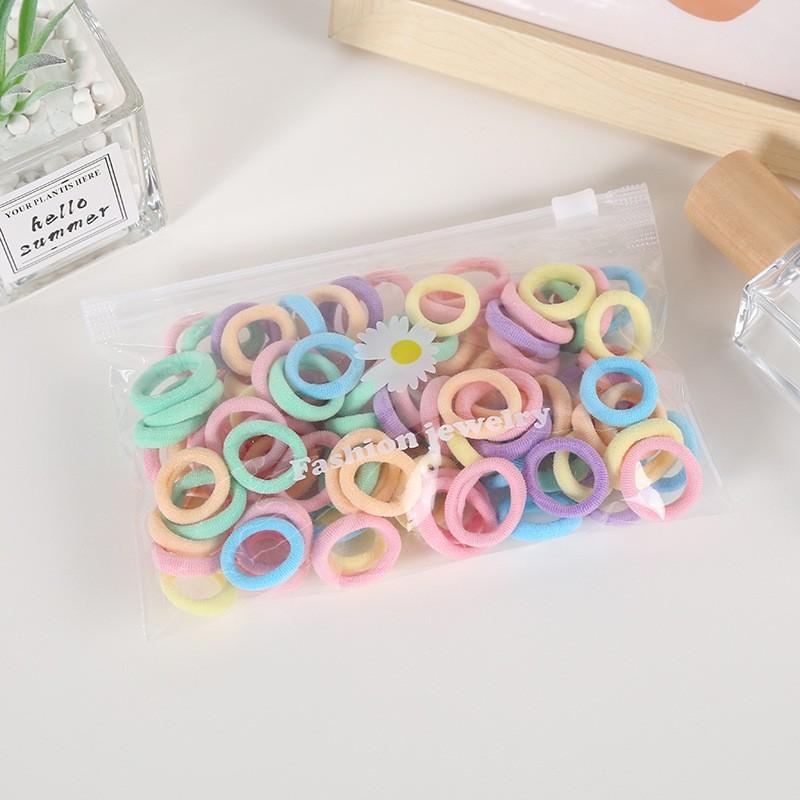 100PCS/Set Small Candy Elastic Hair Bands Rubber Bands Girls Kids 3CM Colorful Ponytail Scrunchies Ties Basic Hair Accessories
