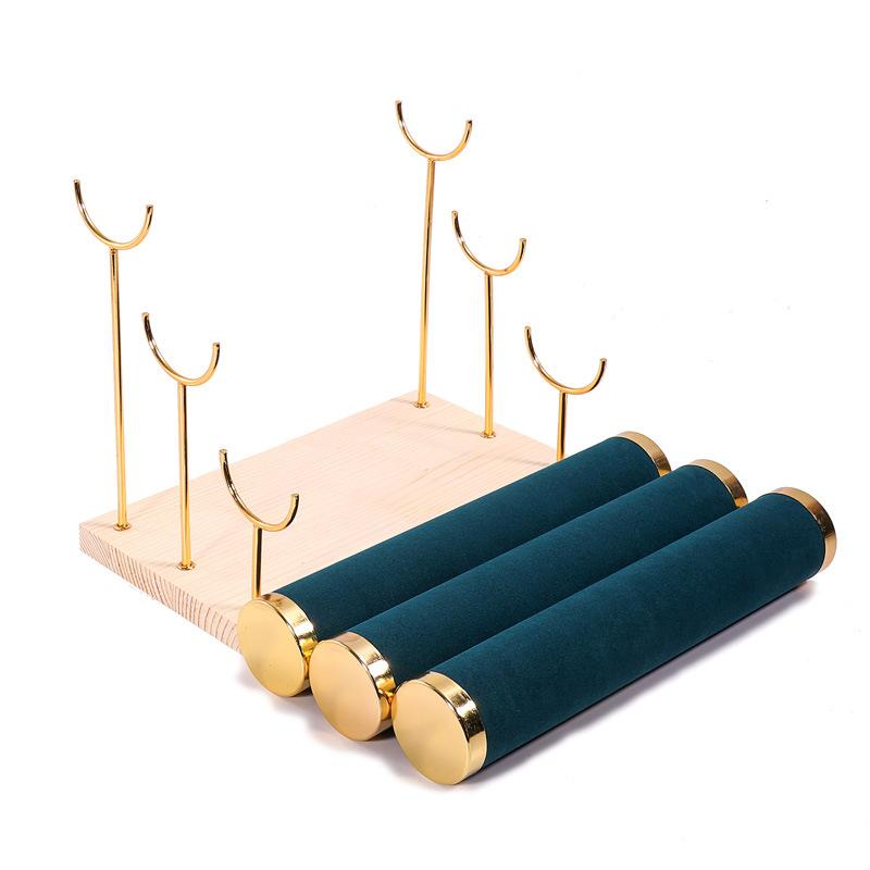 Three-layer Bracelet Jewelry Display Holder Wrought Iron Stepped Wooden Bottom Bracelet Watch Display Stand Jewelry Props