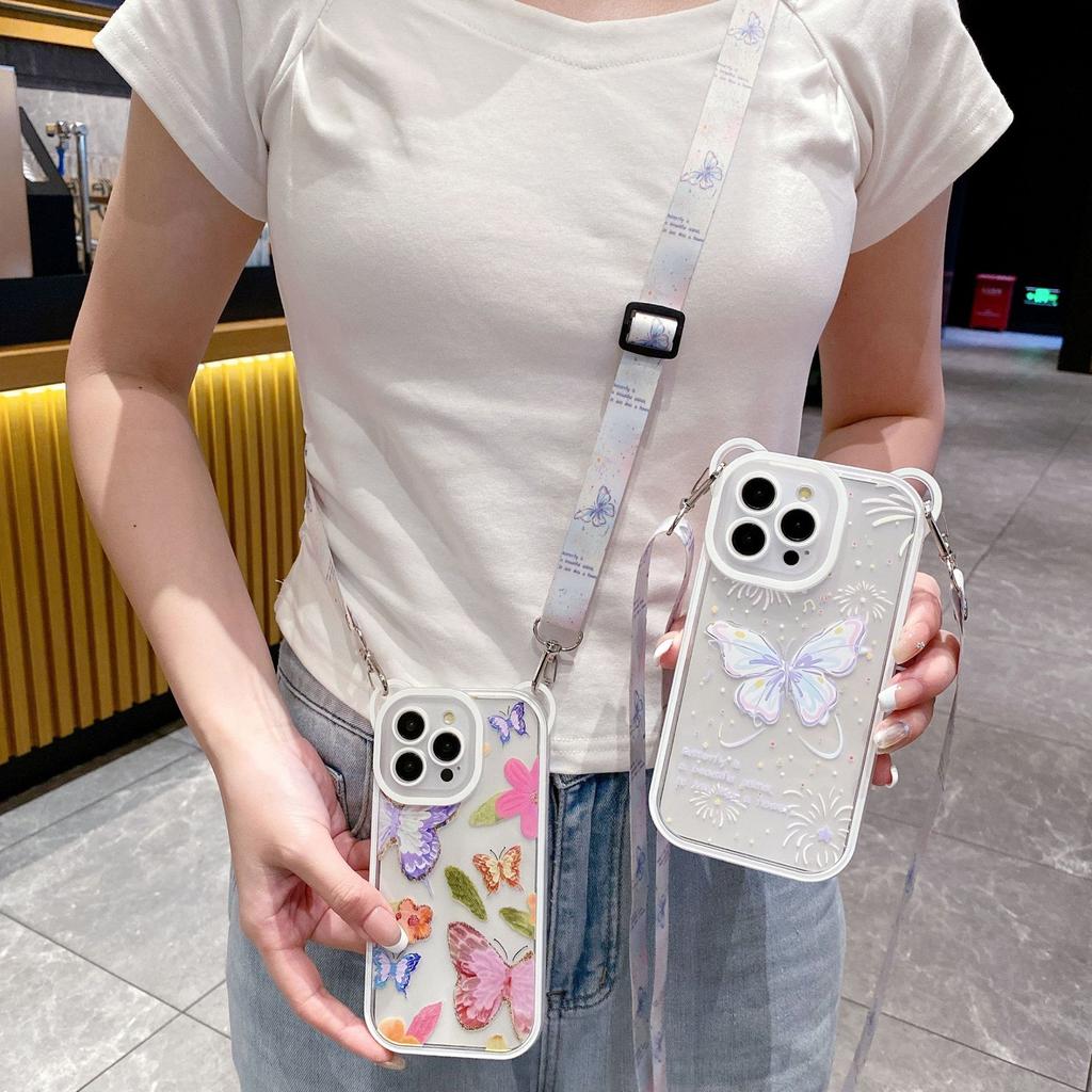 Creative and Personalized Butterfly for IPhone15 Phone Case for Apple 14 ProMax Hanging Rope 13 Full Pack Anti Fall Female Edition