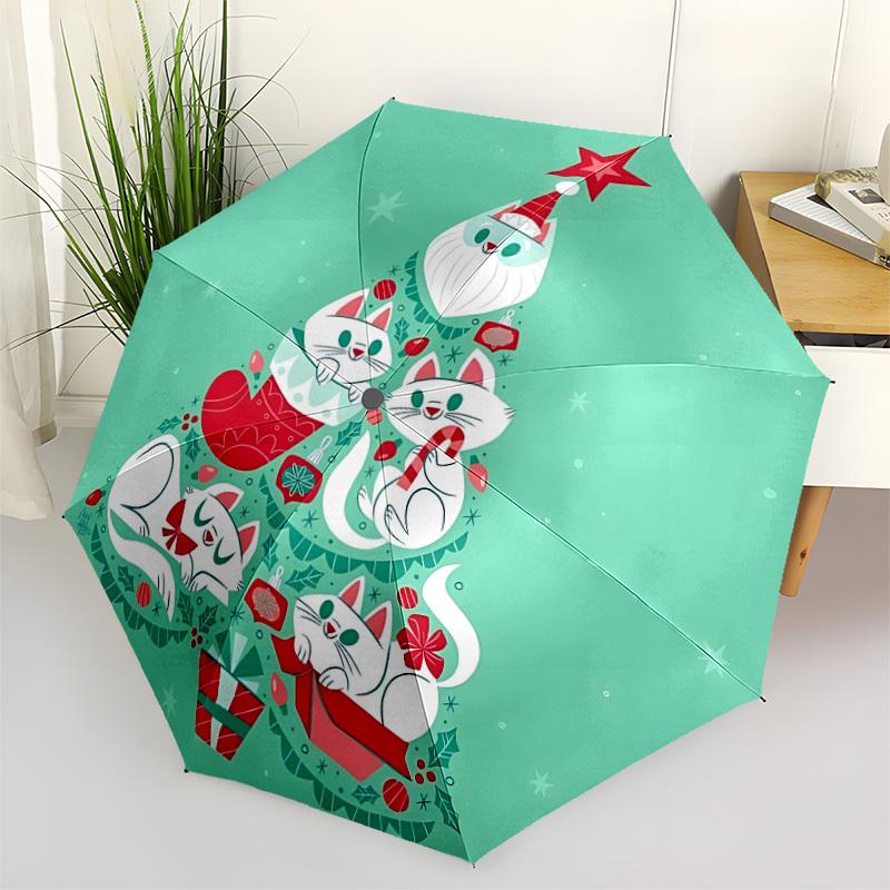 

1pc Christmas Tree Cats Automatic Open/Close Folding Umbrella - Compact 8-Rib Design, Daily Use, Perfect Gift for Friends & Family yy251124210