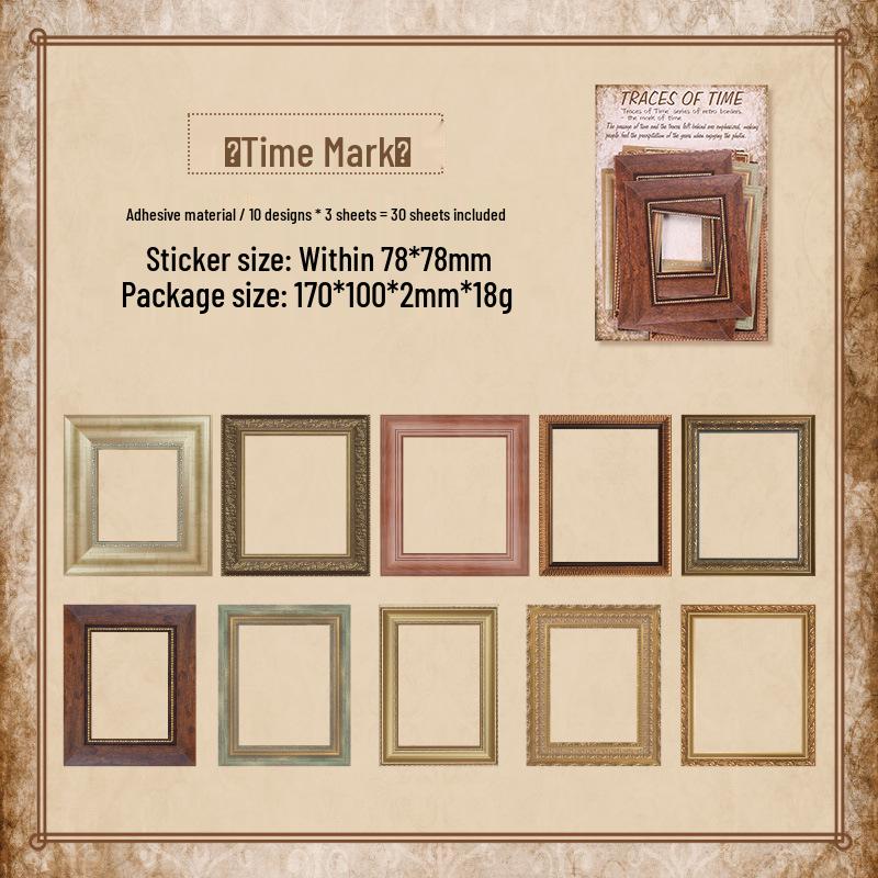 Yuezhen Time Imprint Retro Die-cut Journal Sticker Pack - Creative Borders and Pictures for Journaling