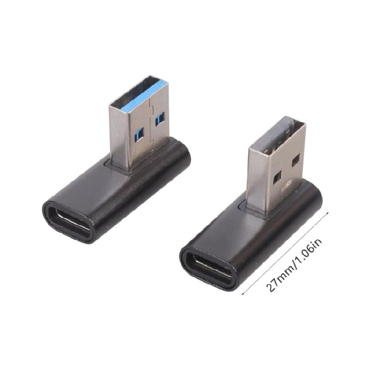 2Pcs USB 3.0 To USB C Converter Adapters 90 Degree Left Right Angle For Phone Laptops Charging And Data Transfer
