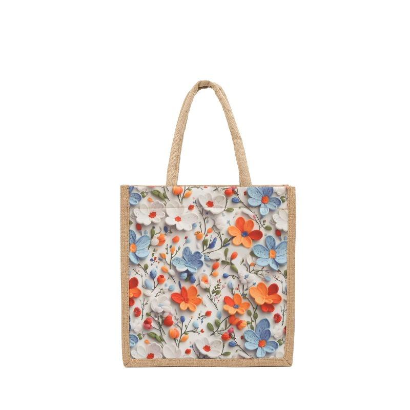 

Linen zipper handbag women s new flower pattern large capacity tote bag going out to work commuting linen bag