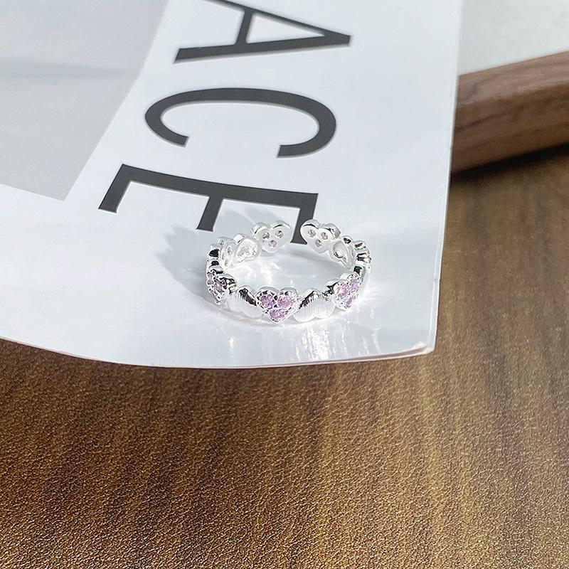 Nischendesign Farbiger Zirkon Liebe Gebürsteter Offener Ring Klein Frisch Hochwertig Zeigefingerring Leichter Luxusring Damen