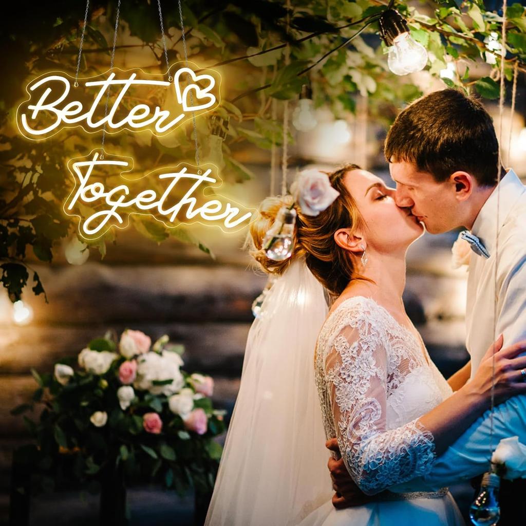 31 Zoll Groß Besser Zusammen Neon Schild,Besser Zusammen Neonlichter für Wanddeko Dimmbar,USB/Batteriebetrieben Warmweiß LED Leuchtendes Schild für