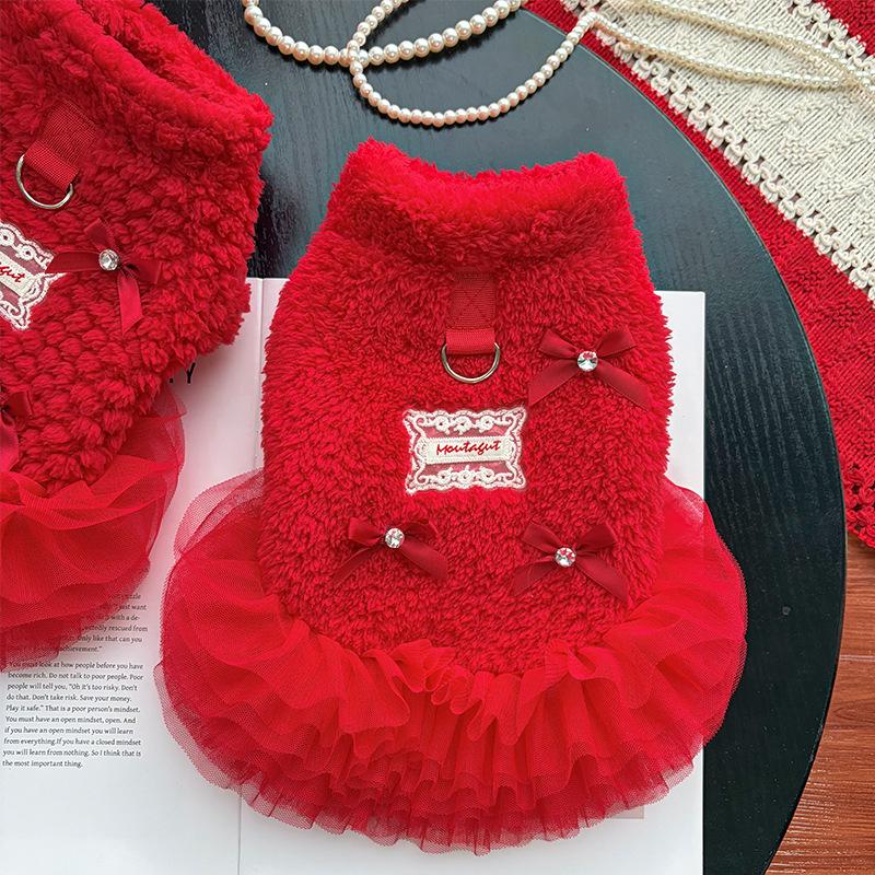 Neujahr, Herbst-Winter Fleece-Gepolstert Haustier Hund und Katze Prinzessin Kleid Kleidung Ohne Fell Teddybär