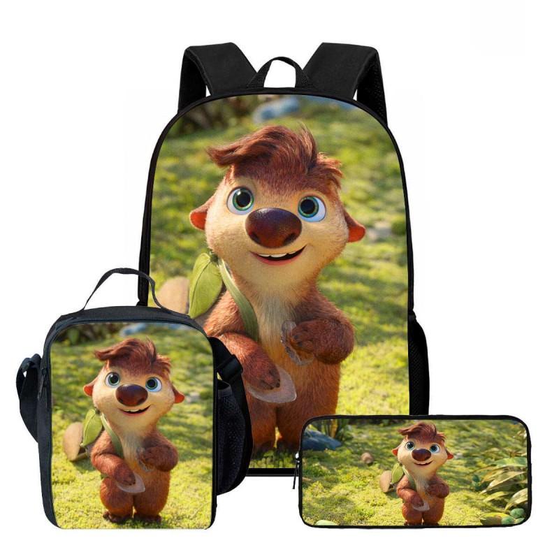Kids Cartoon Backpack Lunch Bag Pencil Case 3-Piece Set With Fun Print Design School Use