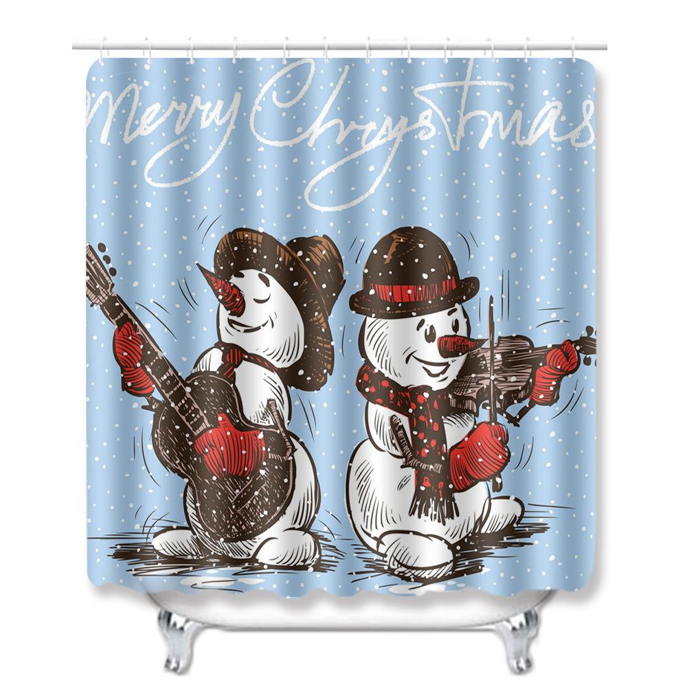 3D Digital Printing Christmas Waterproof Shower Curtain Four-Piece Bathroom Non-Slip Door Mat Toilet Absorbent Floor Mat Carpet