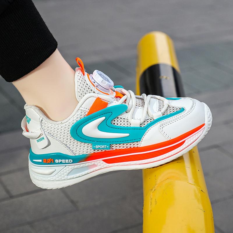 Rotating button boys shoes summer new breathable mesh surface children's sports dad shoes large children single mesh shoes