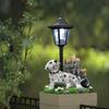 Realistic Resin Dog Garden Decoration with Solar Lighting Hand Painted Dog Figurine for Porch and Balcony Yard Ornament
