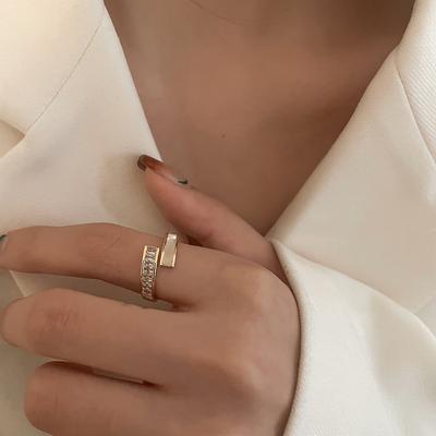 Geometric Beimu Zircon Gold Ring for Women Fashion Irregular Retro Ins Opening Adjustable Index Finger Ring