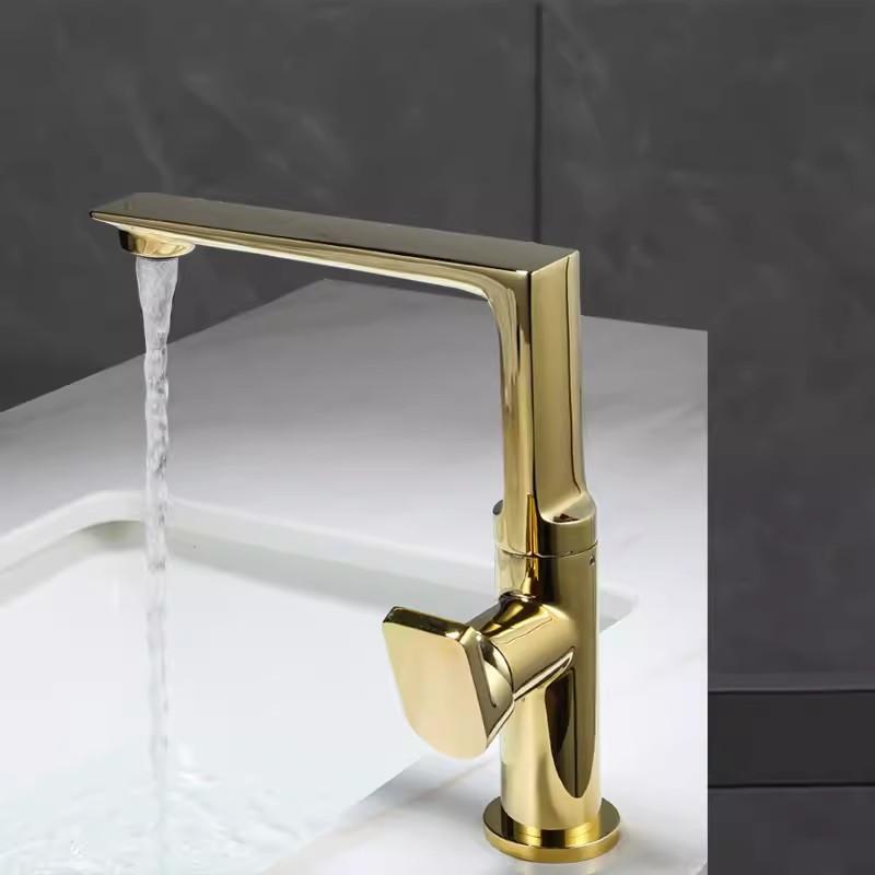 Tuqiu Waschbeckenarmatur aus gebürstetem Gold, Messing, Badezimmerarmatur, Mischbatterie, schwarzer Waschbeckenhahn, Einhebelmischer, Warm- und Kaltwasserhahn