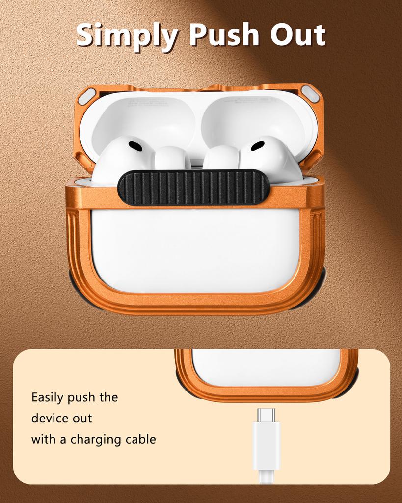 Oatsbasf Kovové duté pouzdro pro AirPods Pro 3 (2025) Výkonná ochrana proti pádu Jedním dotykem se otevře Kompatibilní s nabíjením MagSafe