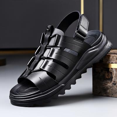 Sandálias de Plataforma Verão Alta Qualidade Sola Grossa Couro Couro de Vaca Praia Sandálias Envolventes nos Dedos Sapatos de Caminhada ao Ar Livre Sapatos Casuais Masculinos