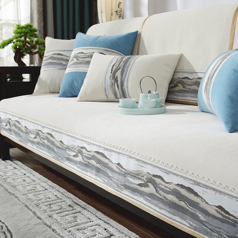 Neues chinesisches Sofakissen Mahagoni Massivholz Leichter Luxus Hoher Sinn Rutschfest Universell für alle Jahreszeiten Neue Bezug Handtuchbezug Stoff