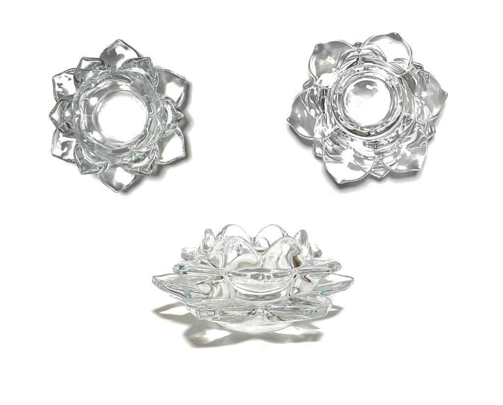 Lotus Flower Candle Crystal Colored Candle Candlestick Stand, Glass, Holder, (Transparent)