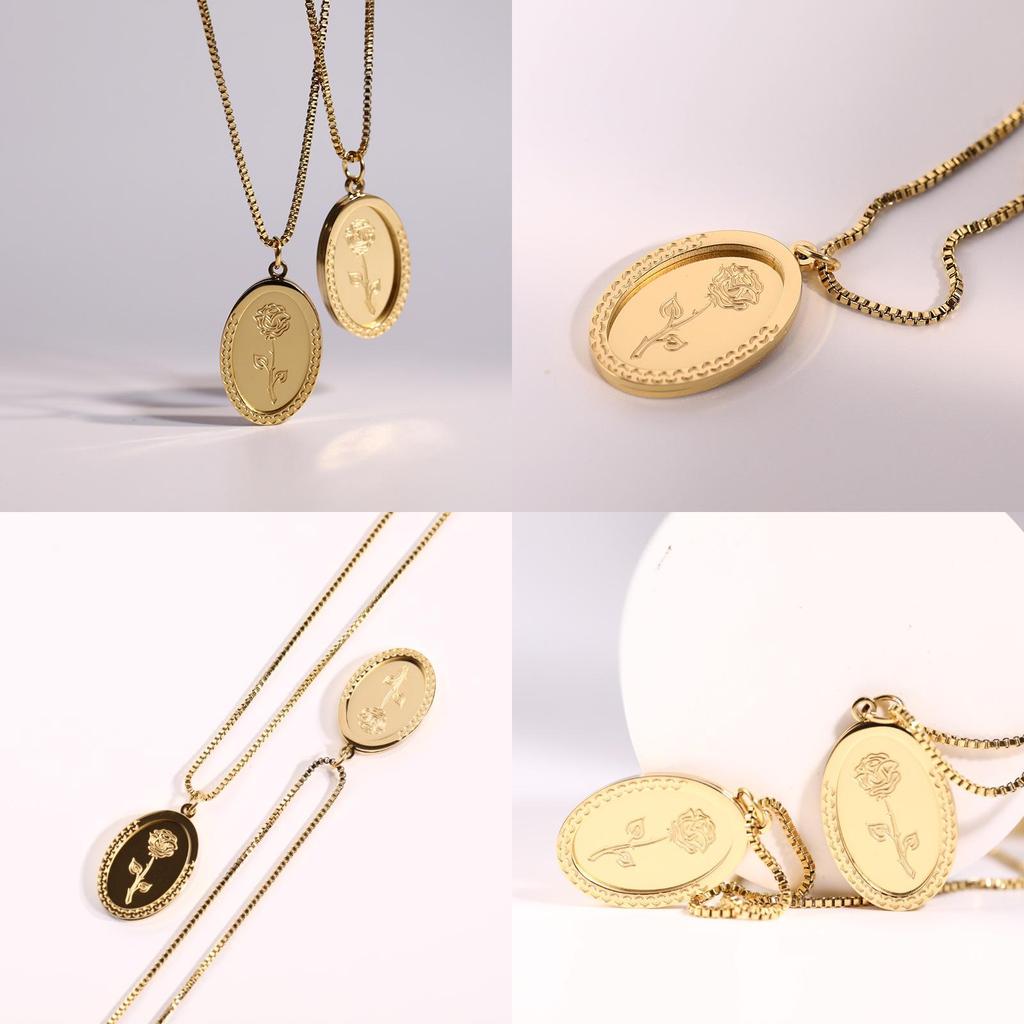 Retro Titanium Steel Floral Pendant Chain With Double Layer Pattern For Casual Wear