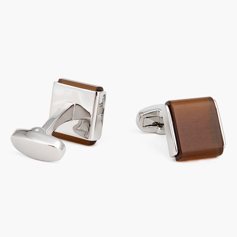 

Men s Cufflinks High-quality Light Luxury French-inlaid Brown Opal Stone Square Silver Sleeve Studs Buttons copper