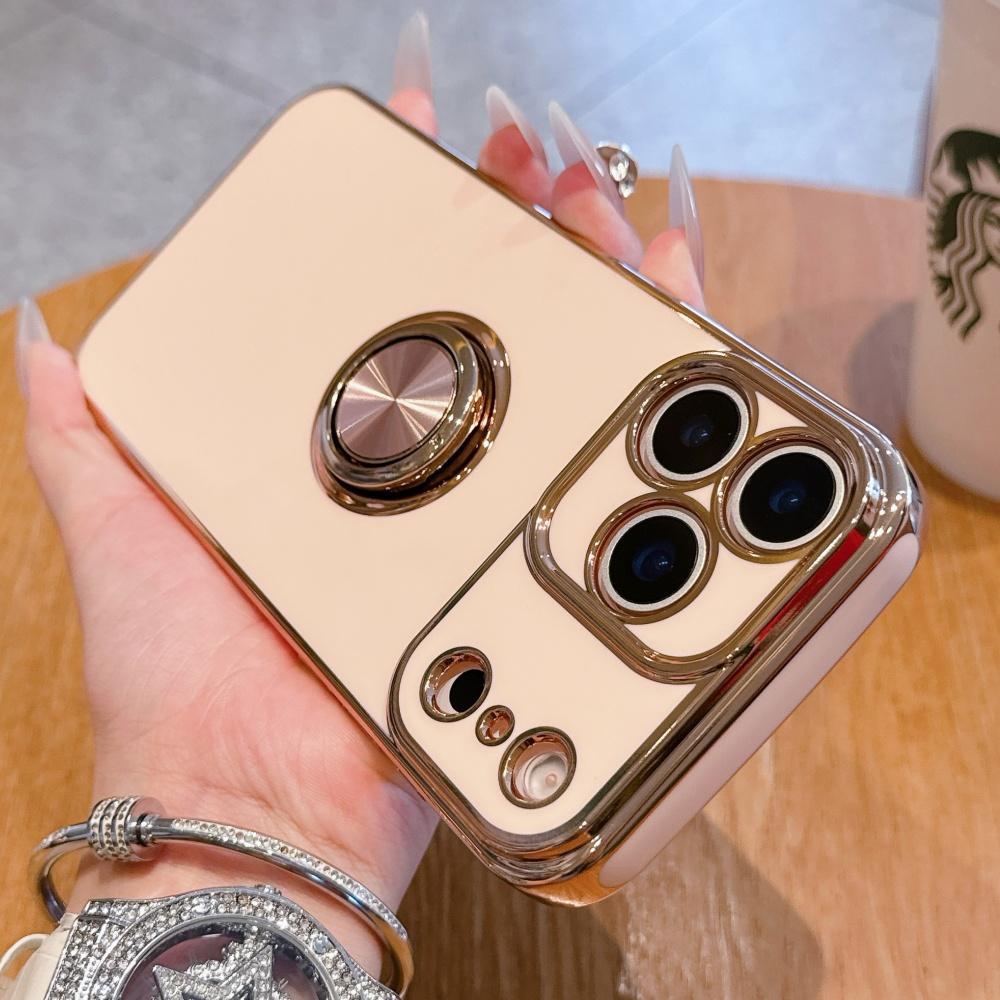 

Fashion Glossy Plating Rotable Ring Bracket Soft Case For IPhone 17 Air 16 15 14 Plus 13 12 11 Pro Max Full-pack Anti-Drop Cover iPhone 15