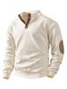 Men's European Cable Knit Leather Spliced Henley Sweatshirt - Retro Texture, Long Sleeve, Casual Pullover
