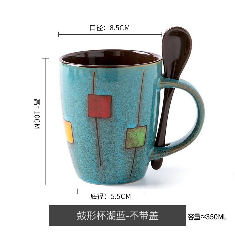 

Retro Kiln Coffee Cup With Lid Spoon Personalized Ceramic Cup Office Water Cup Household Gift Drum Cup 301-500ml