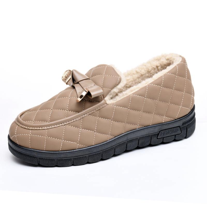 

2024 зима новые мокасины с набивкой утолщенные теплые модные пушистые зимние сапоги Time flat женская обувь 36 хаки
