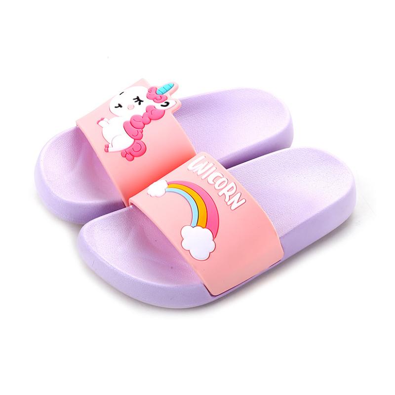 Neue Einhorn-Hausschuhe Junge Mädchen Sommer Kinder Regenbogen Indoor-Hausschuhe Rutschfeste Strandsandalen Kleinkind Hausschuhe Baby Flip-Flops