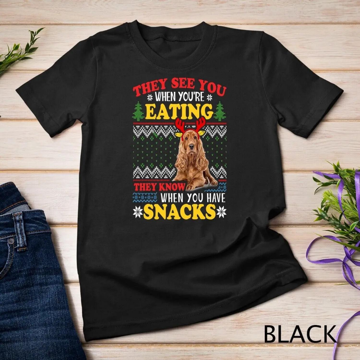 Cocker Spaniel Ugly Christmas Dog Lover Xmas T shirt S чёрный