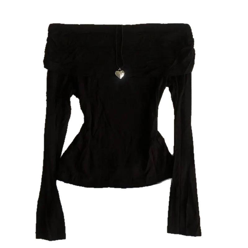 2025 Fashionable Slimming Off-the-Shoulder Long Sleeve Top for Women Small
