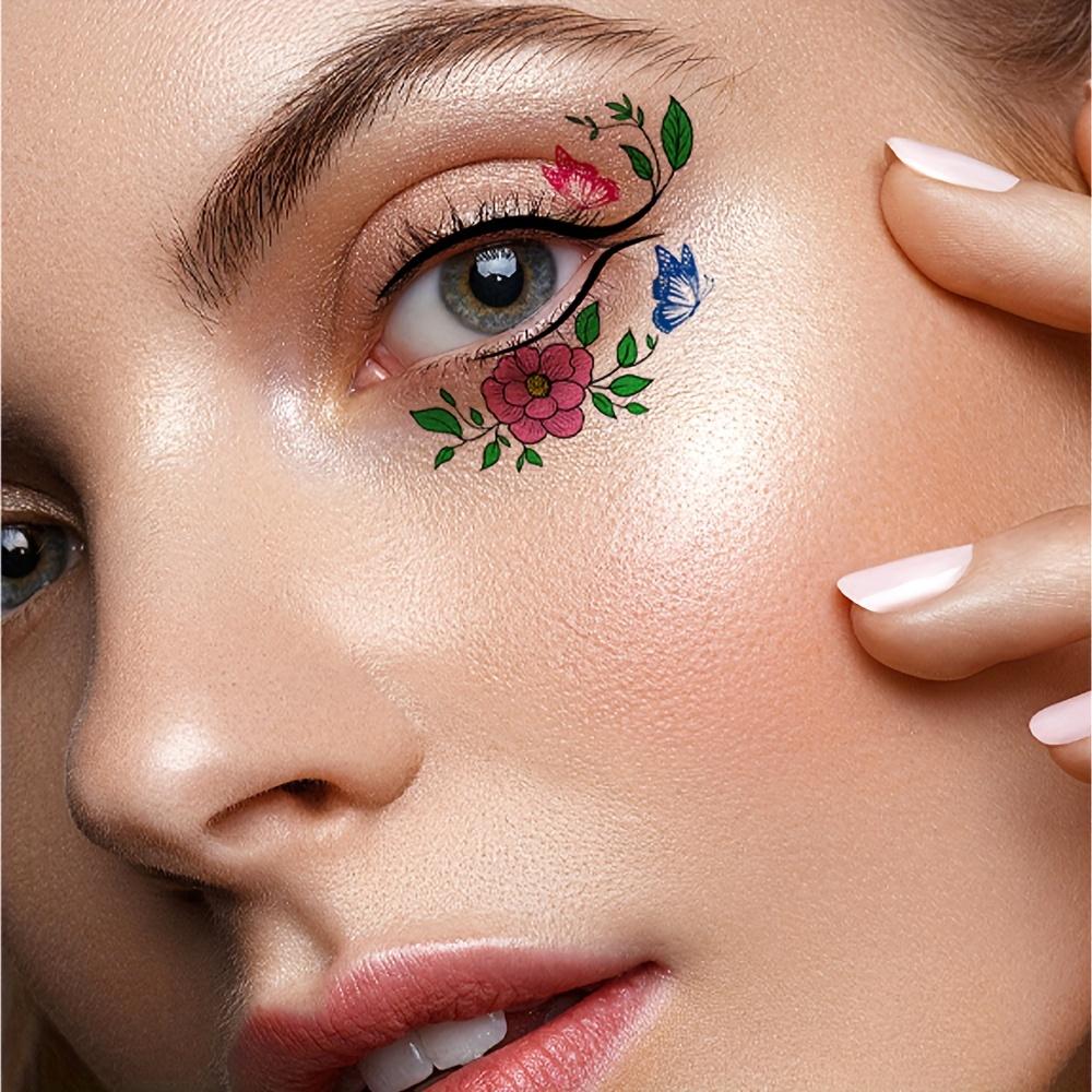 Vibrant Waterproof Eyeshadow Tattoo Stickers for Women Floral and Foliage Designs Perfect for Valentine's Day Halloween Christmas Stage Shows