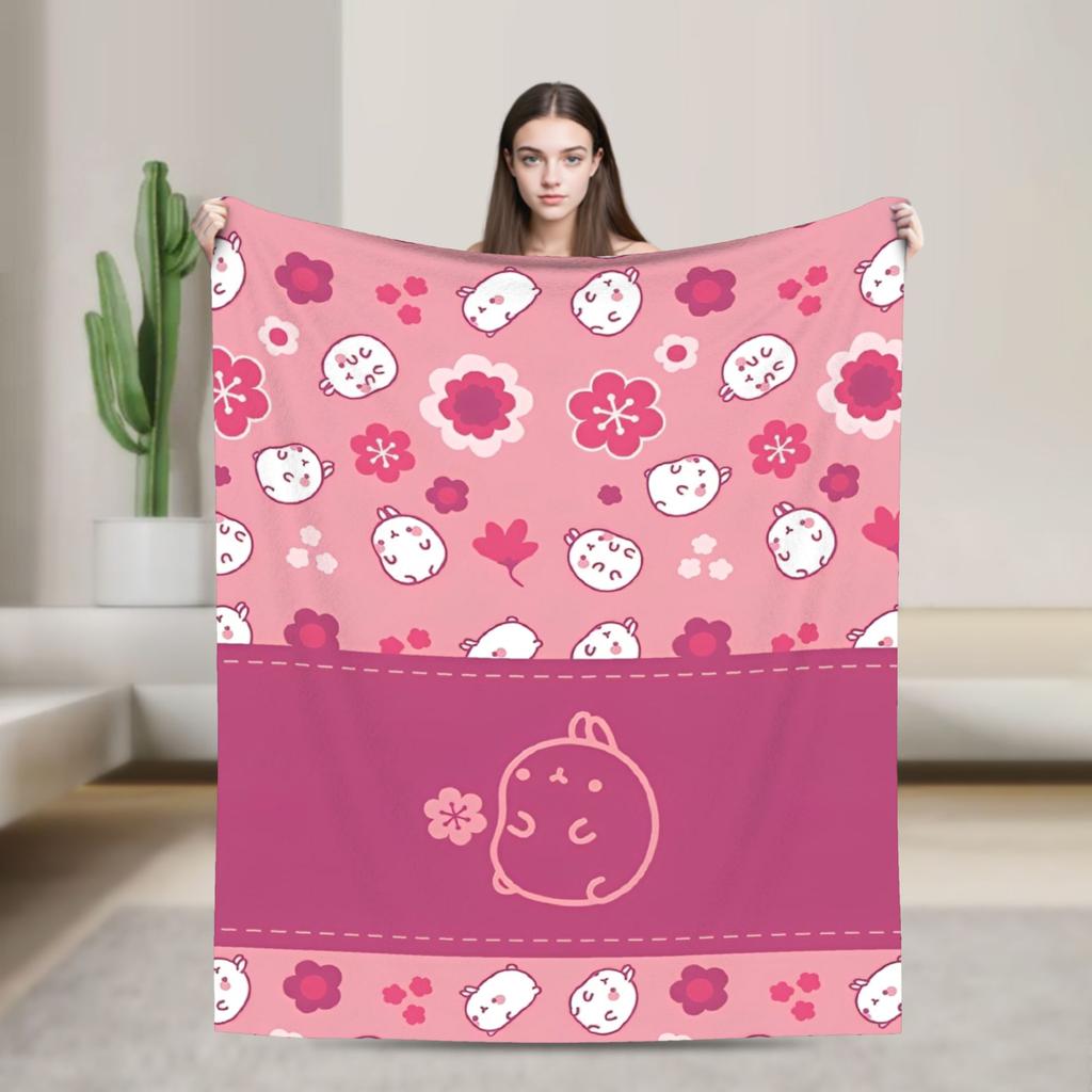 Cute Anime M-Molangs Blanket Fleece Spring Autumn Portable Ultra-Soft Throw Blankets for Home Office Bedspread