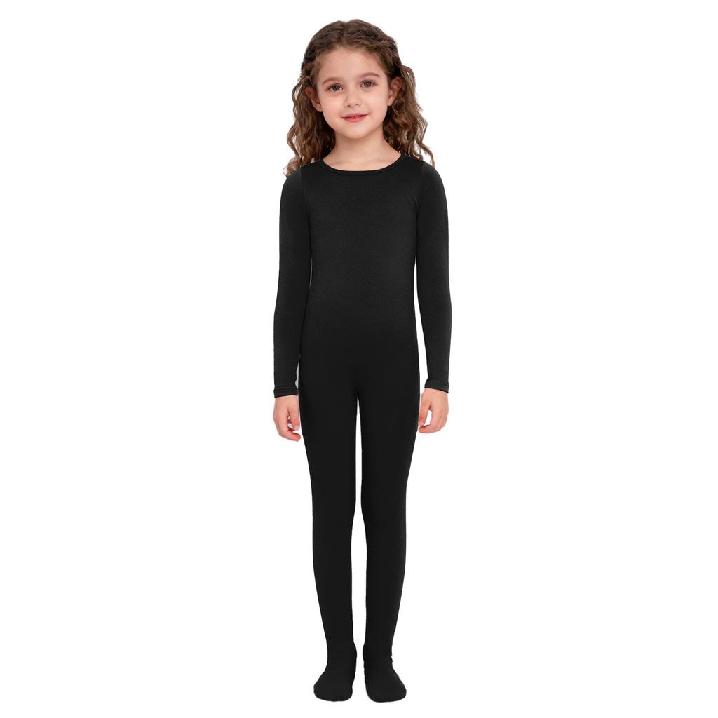 Mono de Danza y Gimnasia para Niñas con Pies Manga Larga Cremallera Trasera Invisible Color Sólido