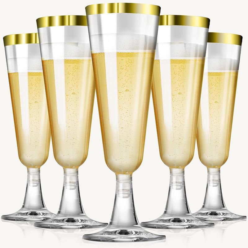 50pcs Disposable Plastic Champagne Glasses Cocktail High Footed Glasses Crystal Glasses Imitation Glass Wedding Party Supplies