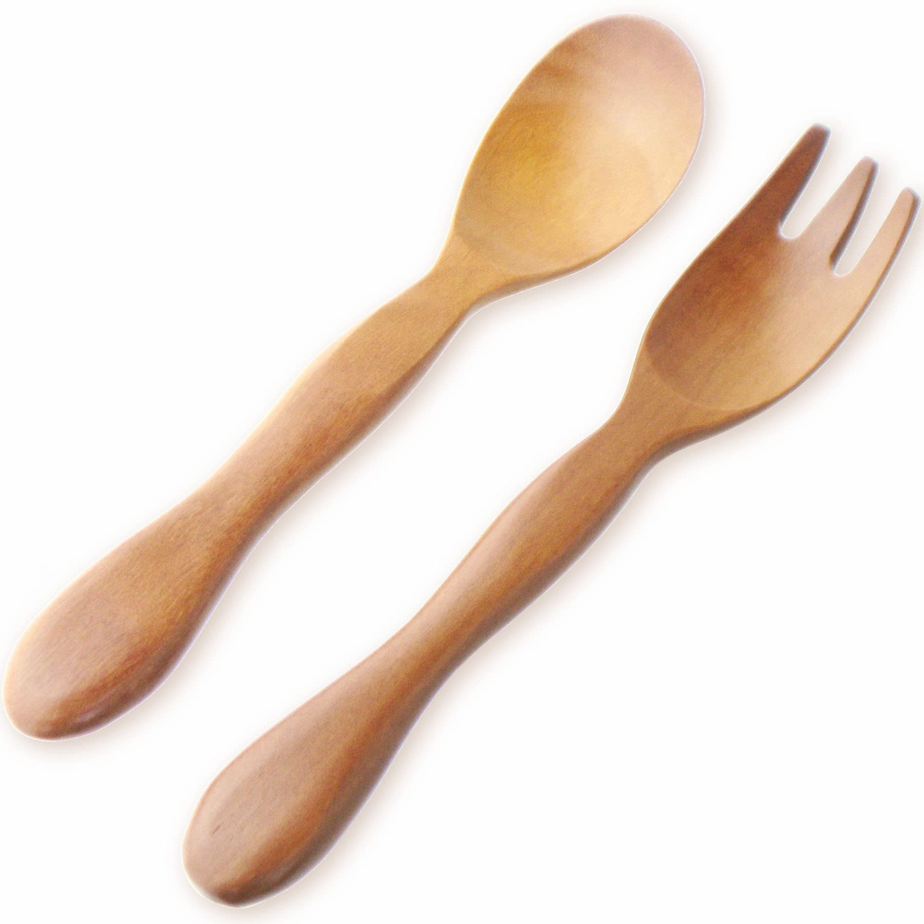 Nagao Spoon and Fork Made from Sao Wood Children s Set, 14cm, Plain,