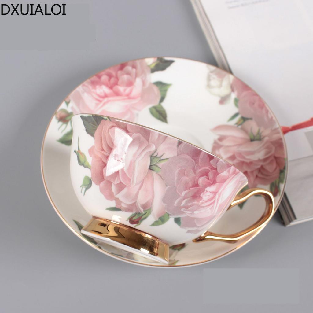 Ceramic European Coffee Cup and Saucer Small Fresh Bone China Ceramic Cup Mug Afternoon Tea Flower Tea Cup 200ML DXUIALOI Gift