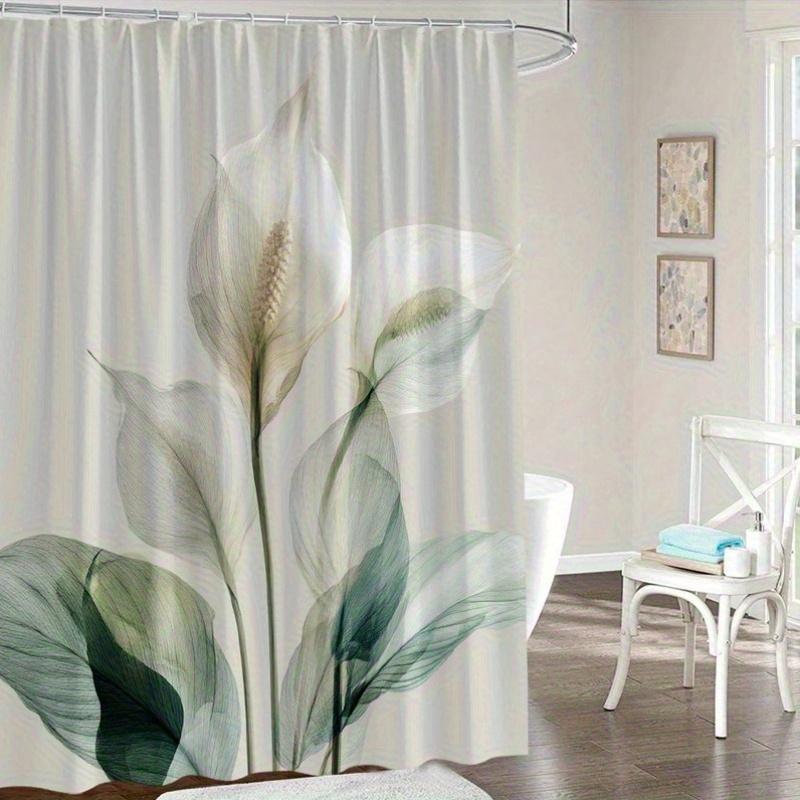 1 Elegantní sprchový závěs Calla Lily - Poloprůsvitný květinový vzor s bílými liliemi, zelenými listy a světlými stonky polyesterová tkanina