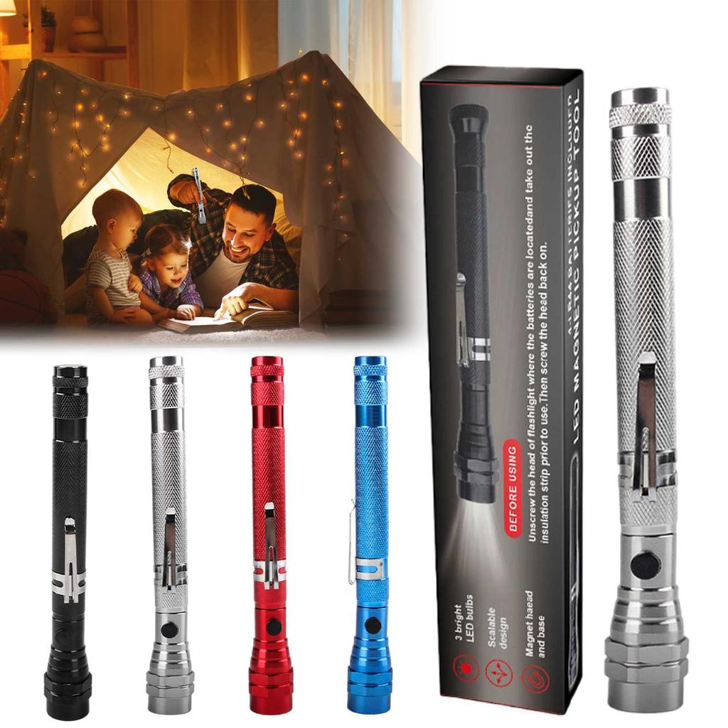 3-light Magnetic Iron Stretch Steel Pipe, Metal Hose Arbitrary Bending LED Flashlight