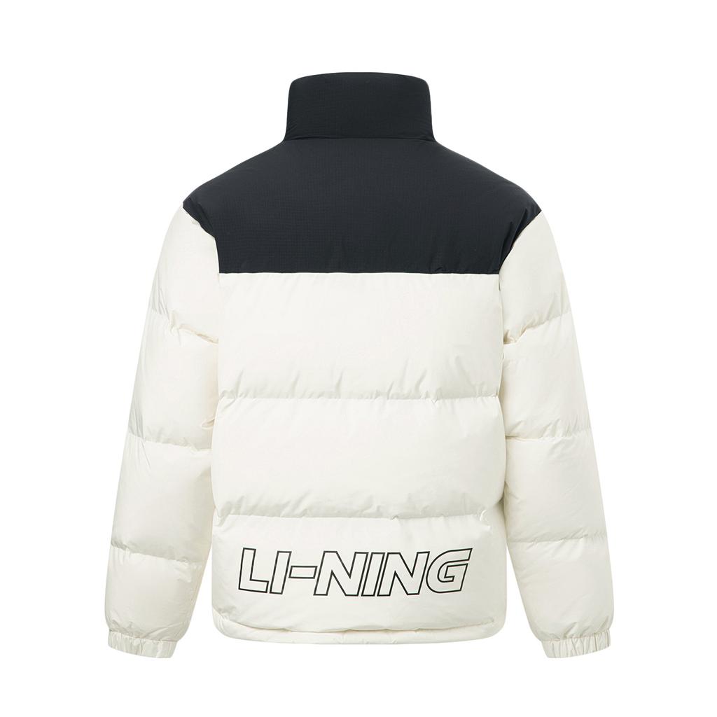 Li Ning Hot Pot Down Jacket Series Letter Color Block Zipper Stand Collar Comfortable Breathable Loose Down Jacket Unisex Outerwear AYMT293-3